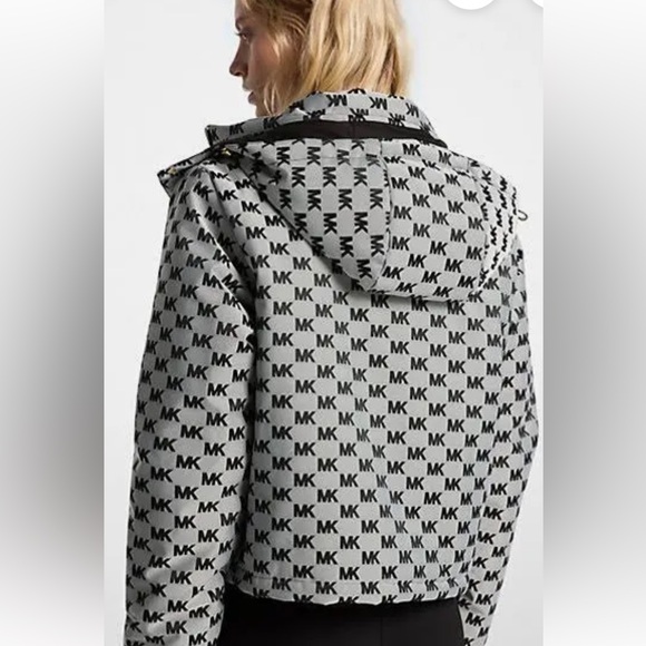 MICHAEL KORS Women Gray LogoJacquard Hooded Puffer Jacket XS NWT $395 - Picture 2 of 13